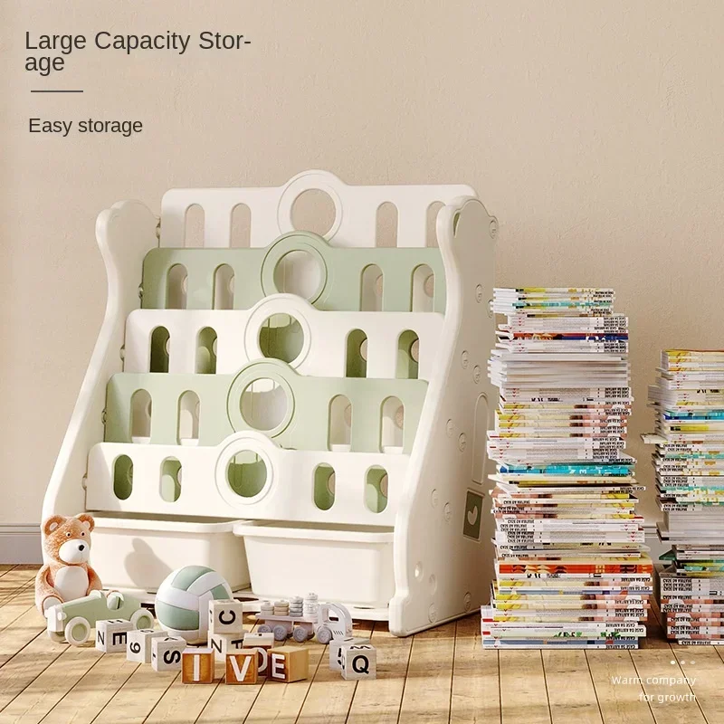 Two-in-One Landing Bookshelf Children's Snack and Toys Storage Rack Safe Holder Stable Polished Racks Organized Space