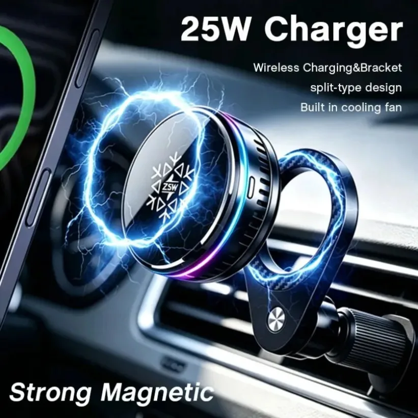 For MagSafe Compatible Charger 25W Magnetic Car Mount For iPhone 17 16 Samsung S26 Ultra Pixel 10 Pro XL Air Vent 360° Black