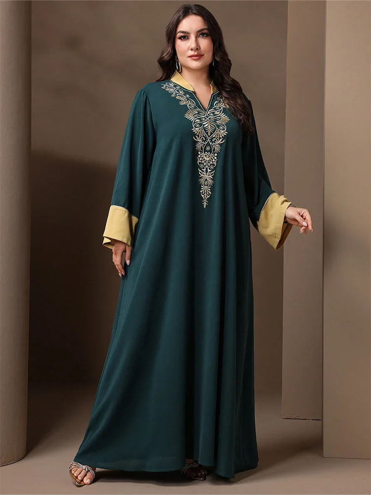 Casual Arab Robe Eid Djellaba Plus Size E,mbroidery Loose Maxi Dress for Women Muslim Dubai Abaya Islam Clothing Morocco Caftan