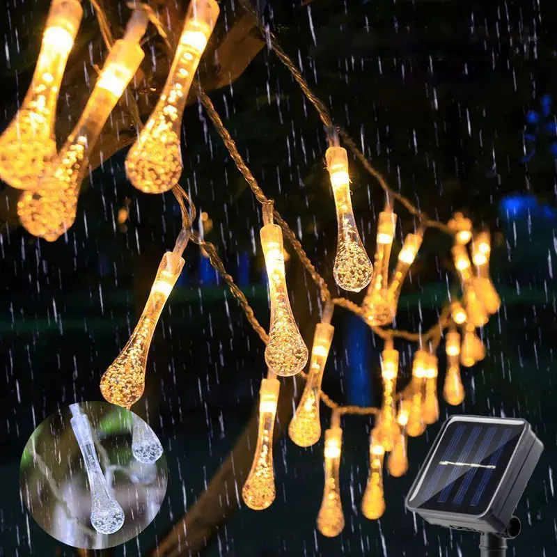 

Гирлянда светодиодный кристалл капли воды на солнечной батарее, гирлянда для свадьбы, праздника, уличного садового декора, солнечная гирлянда, вечерние украшения для дома и комнаты