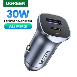UGREEN 30W Car Charger Dual Port QC 4.0 3.0 Fast Charging For iPhone 14 13 12 Xiaomi Huawei Samsung Supercharge Type C Charger