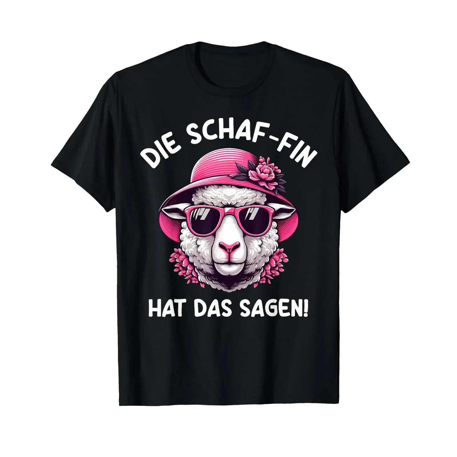 Футболка с немецким текстом «Die Schaf fin hat das Sagen Chefin Schäffin», забавные надписи, черная, винтажная, с эффектом потертости, универсальный принт.
