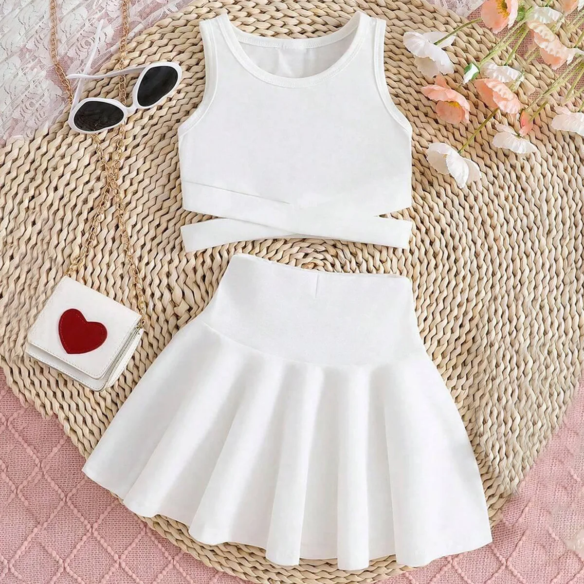 Tween Girls Clothes Tennis Outfit 2 Piece Set Sleeveless Crop Tank Top High Waist Skater Skirt Summer Athleisure Sporty Outfits