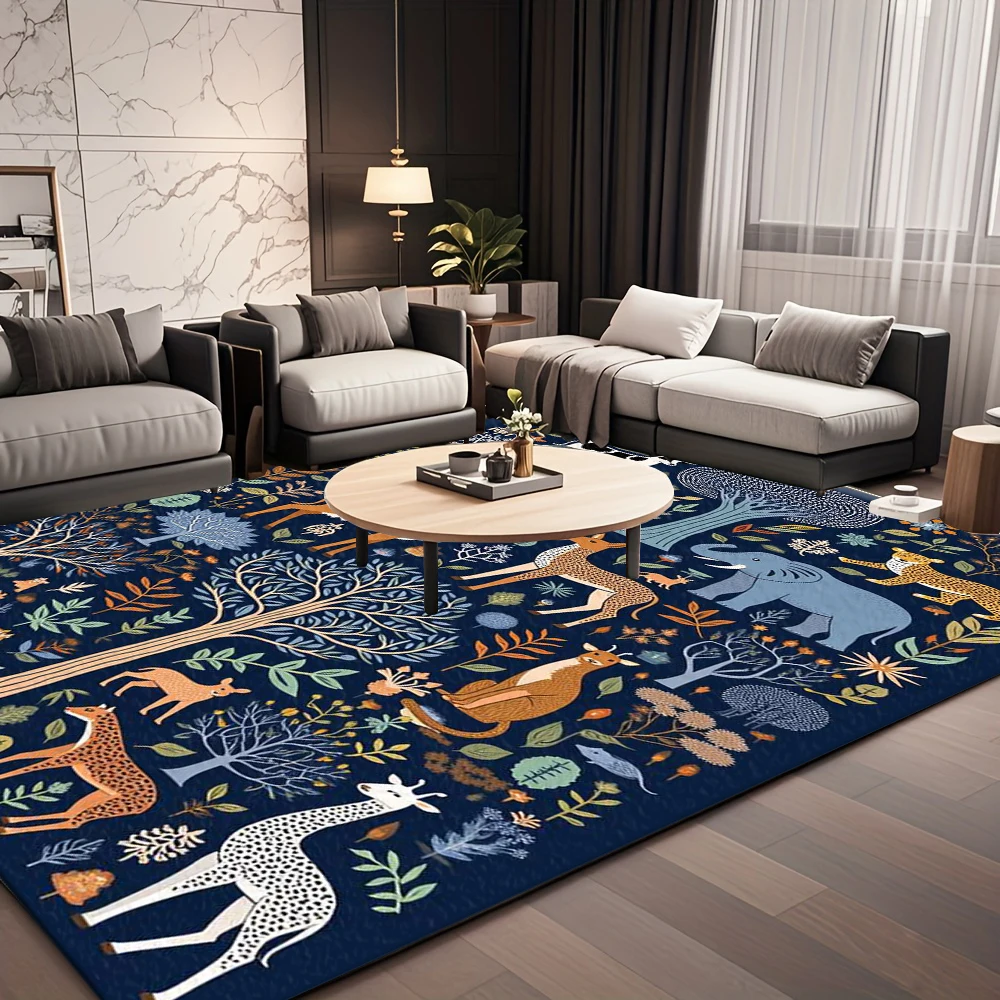 Jungle Wild Animal Print Area Rug Forest Elephant Giraffe Leopard Floor Carpet For Kids Room Living Room Home Decor