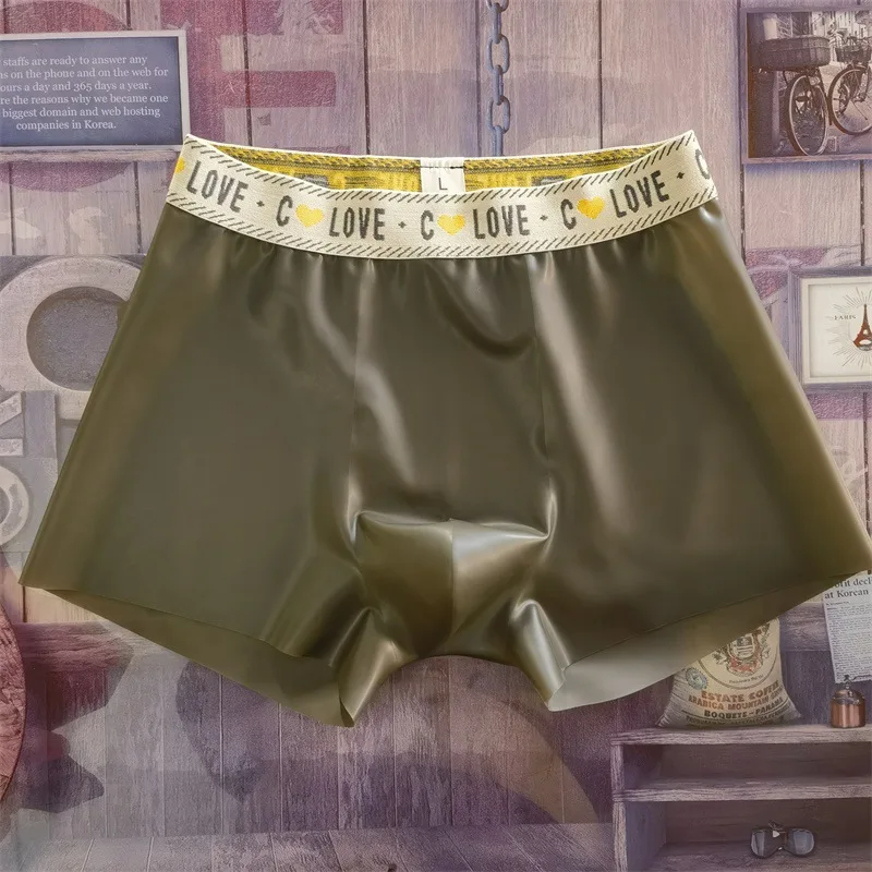 

Fetish Latex Tight Panties Men's Translucent Rubber Lingerie Boxer Shorts Sexy Scrotum U Convex Pouch Underpant Porno Nightwear