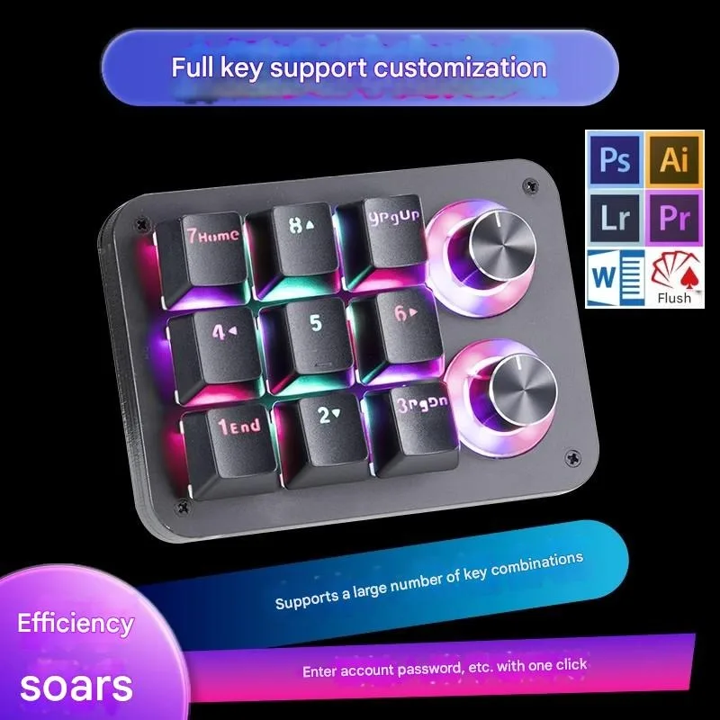 E9s Mechanical Keyboard 9 Key Dual Knob RGB Osu Macro Programming Mini Portable Full Key Built-in Chip Storage Custom Keypad
