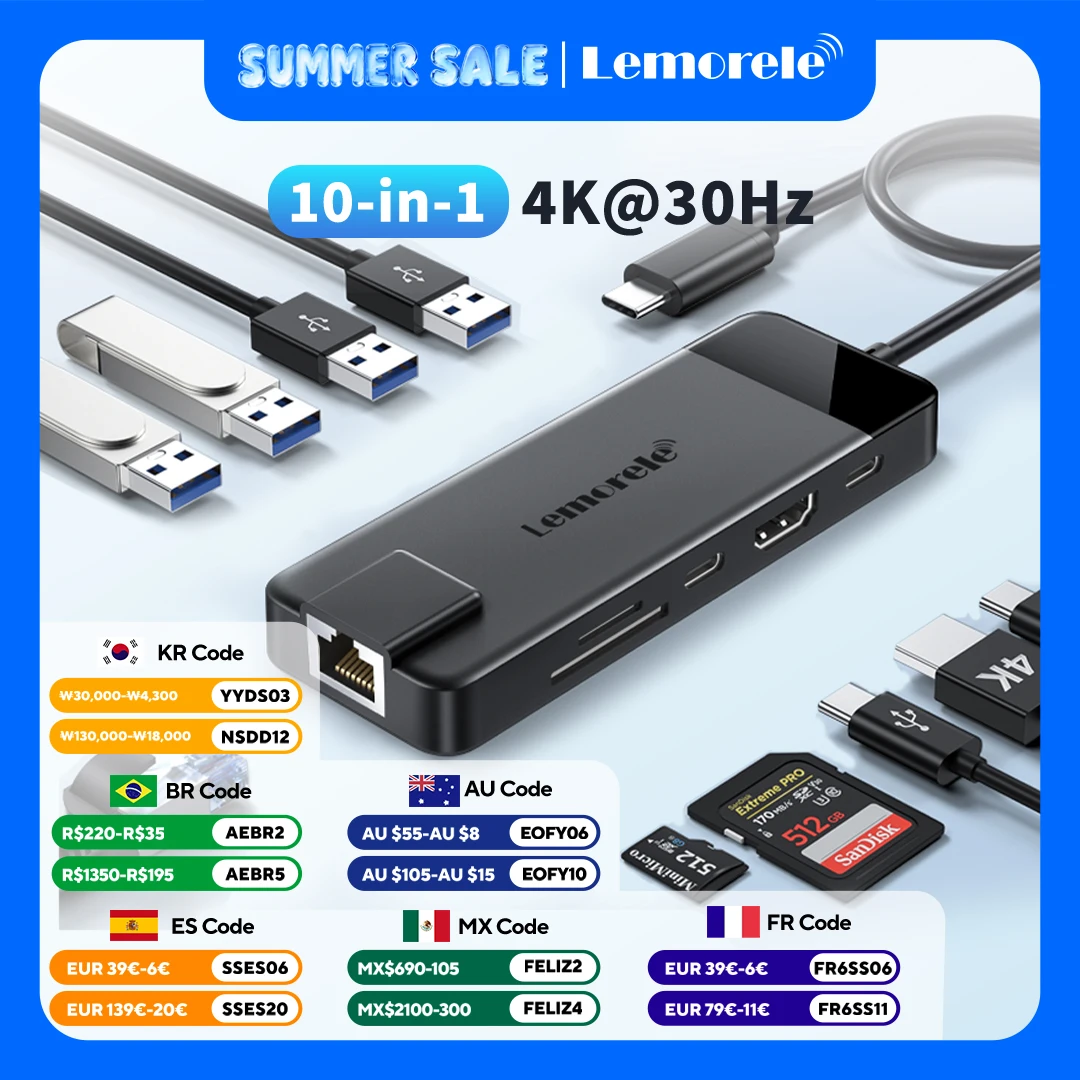 

Lemorele TC93 USB C 3.0 Hub Type-C to 4K HDMI Type C fast charger 5Gbps transfer Docking station for windows MacOS Laptop Dell