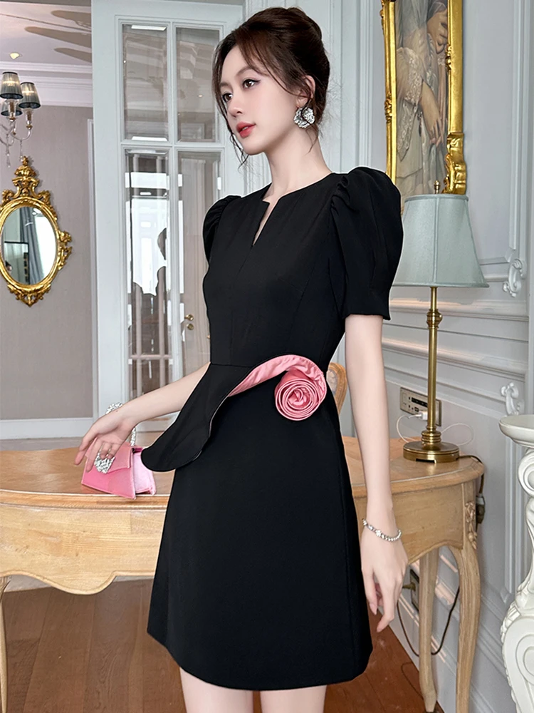 

Женская одежда: Новое ретро-платье черного цвета с V-образным вырезом, облегающее, мини, короткое, элегантное, для вечеринок, повседневное, для торжественных случаев