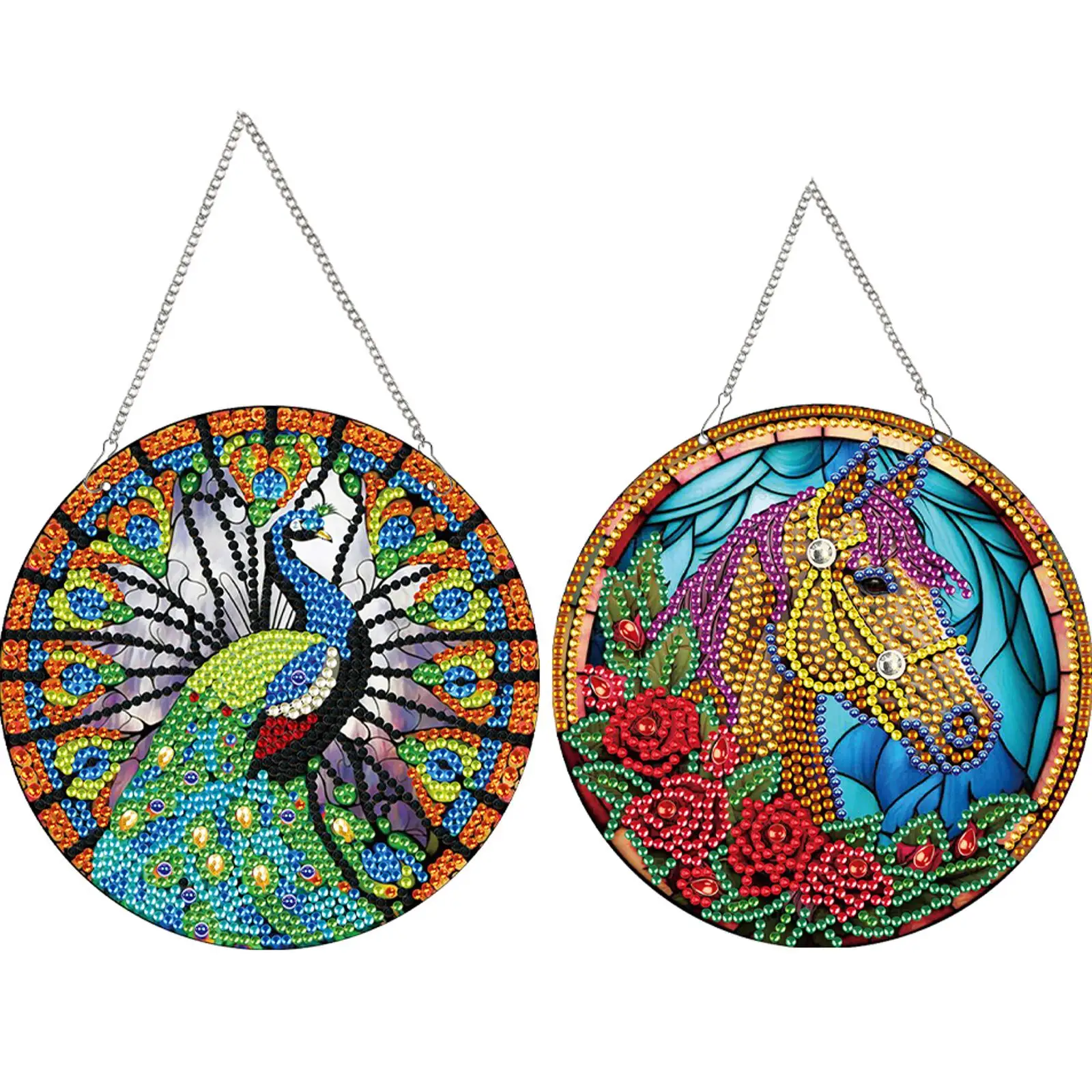 

2pcs Peacock Theme 2D Flat DIY Diamond Art Pendant Wall Decor for Home & Windows