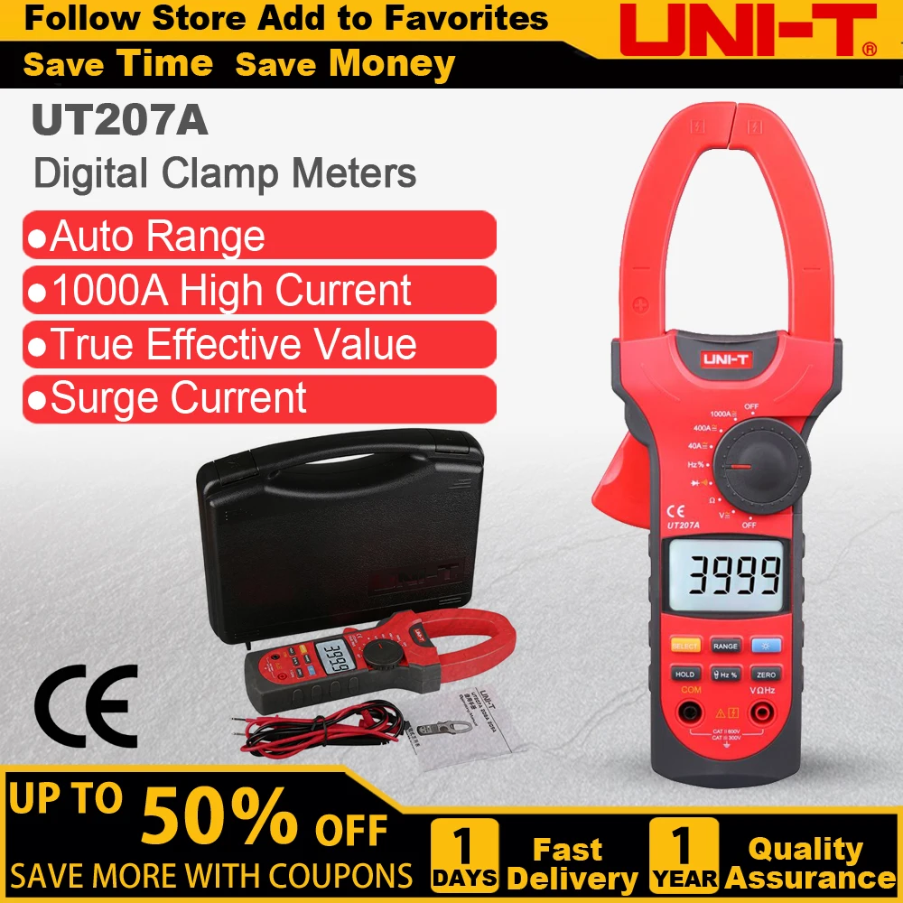 UNI-T UT207A 1000A Digital Clamp Meters Frequency Measure Multimeters Auto Range Capactance Resistance