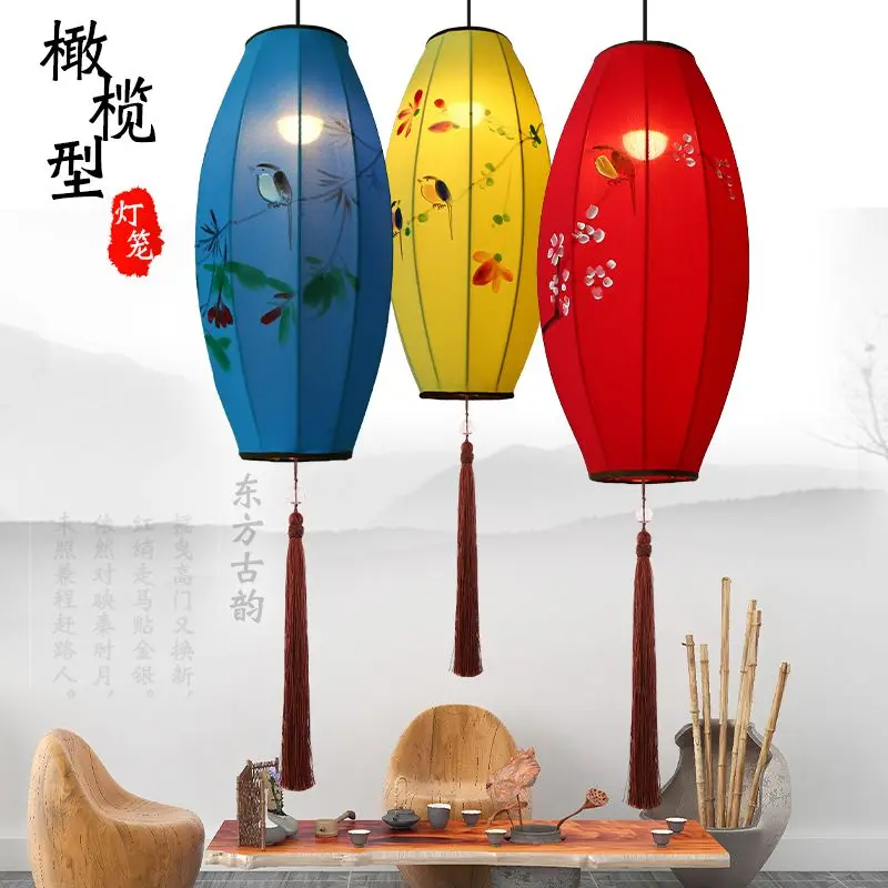 Classical fabric decorative chandelier lamp Chinese Spring Festival restaurant hot pot antique lantern hanging pendant lights