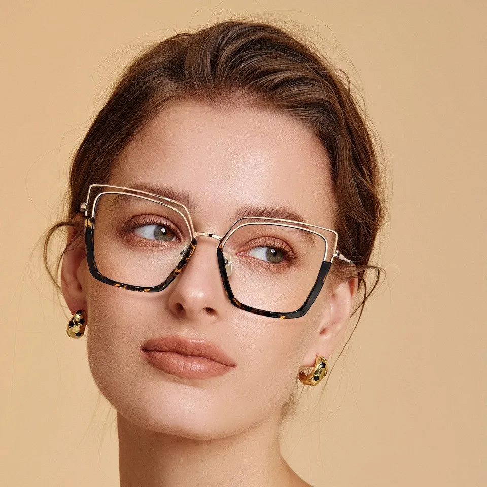 JMISUS ハンドメイド アセテート 女性用 スクエア型 度付き眼鏡 ポリゴン ブルーライトカット オプティカルグラス