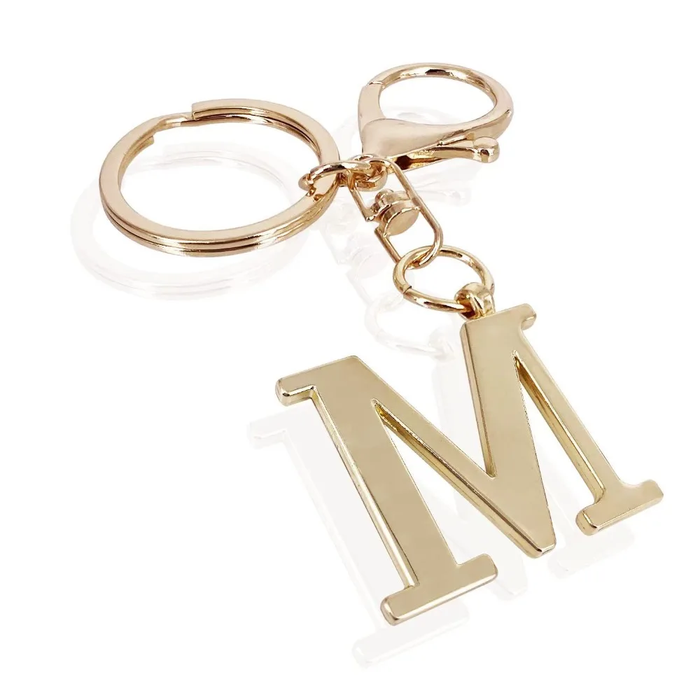 

New Style Stainless Steel A-Z Letters Keychain Fashion Bag Pendant Key Chain Ring Gold Sliver Color Keyring Bag Accessories