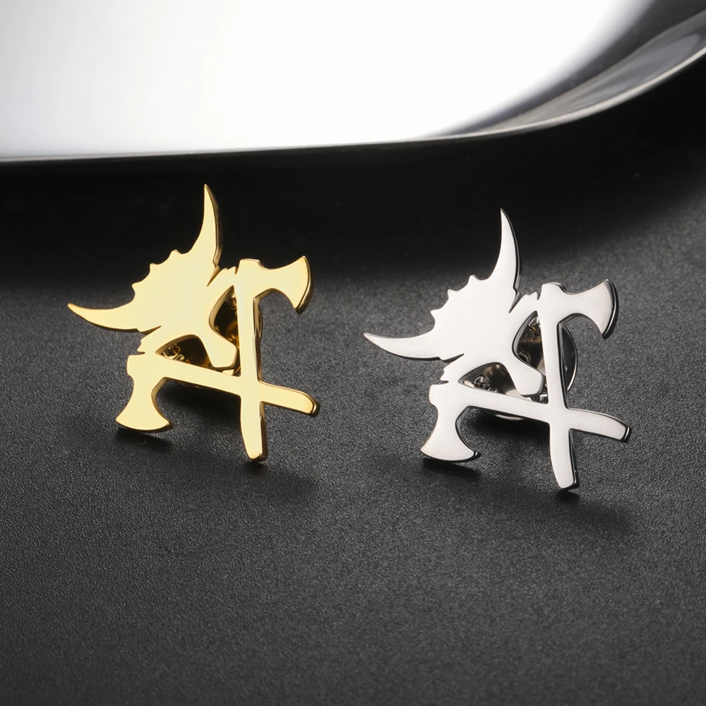Dawapara Greek Mythology Bident Brooch Warrior Symbol Punk Lapel Pins Scandinavian Stainless Steel Jewelry