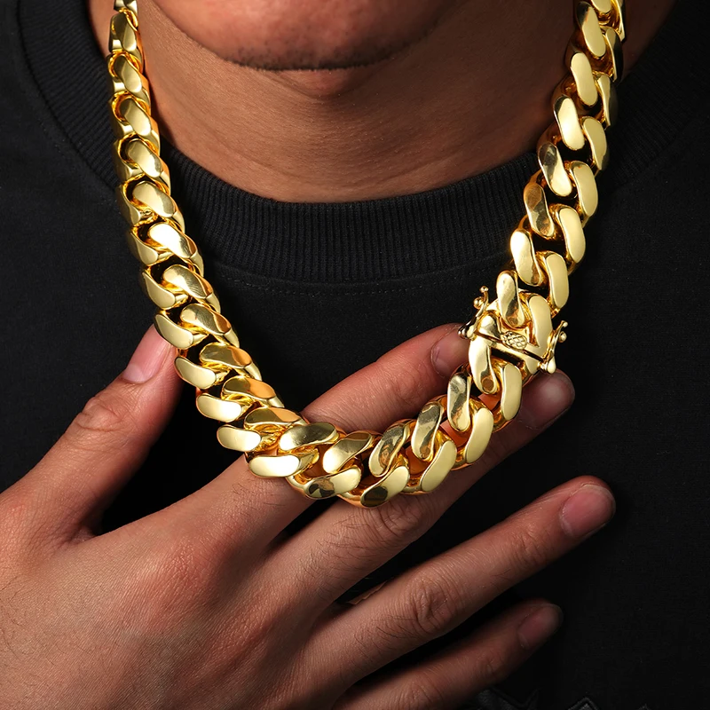 TUHE Premium Miami Cuban Link Chain For Men Chunky 10mm/12mm/14mm Copper Necklace Classic Hip Hop Jewelry for Rapper Street Wear