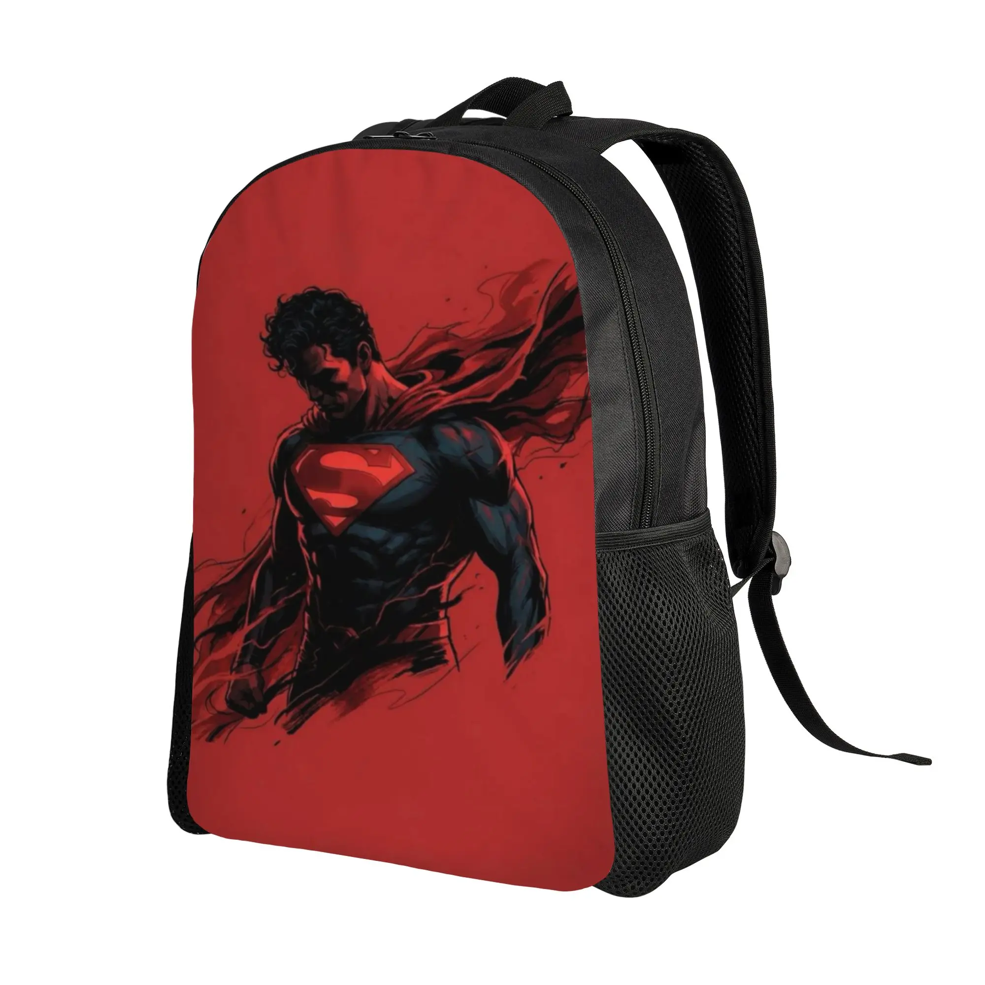 Back to school season Dark Sketch Red Background Superman Hero Schoolbag  College Student Solid Backpack
