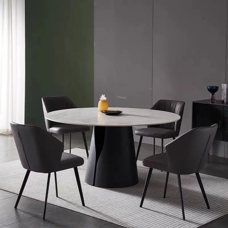 

Small apartment minimalist rock slab round dining table modern minimalist round dining table six people dining table snow