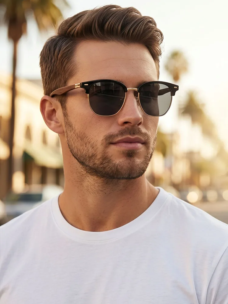 Polarisierte Sonnenbrille für Herren, Halbrandlose Vintage Retro Sonnenbrille für Damen, Trendige Urlaubs-Modebrille, Gafas De Sol Hombre