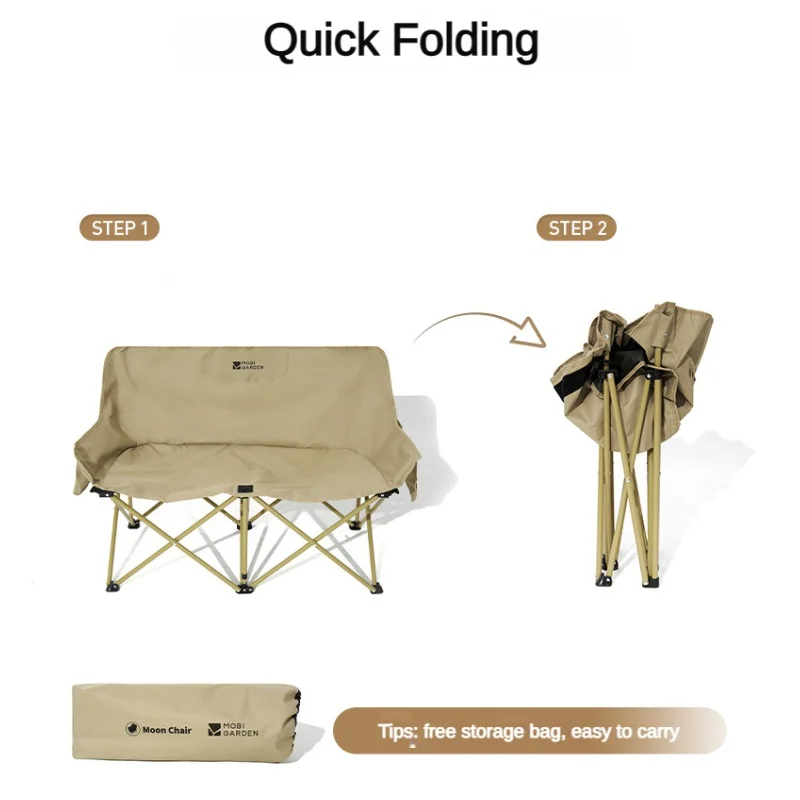 Double Folding Chair Outdoor Fishing Backrest Chair Portable Camping Chair Oxford Fabric Moon Recliner Picnic Leisure Chair