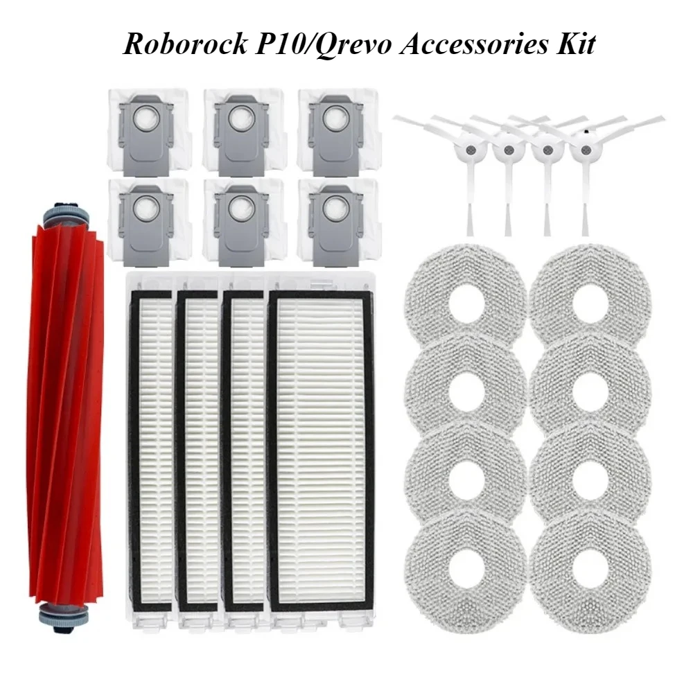 Kit di accessori Roborock P10/Qrevo: parti di ricambio originali per robot aspirapolvere e scopa (include spazzole laterali/filtro HEPA/cuscinetti per scopa)