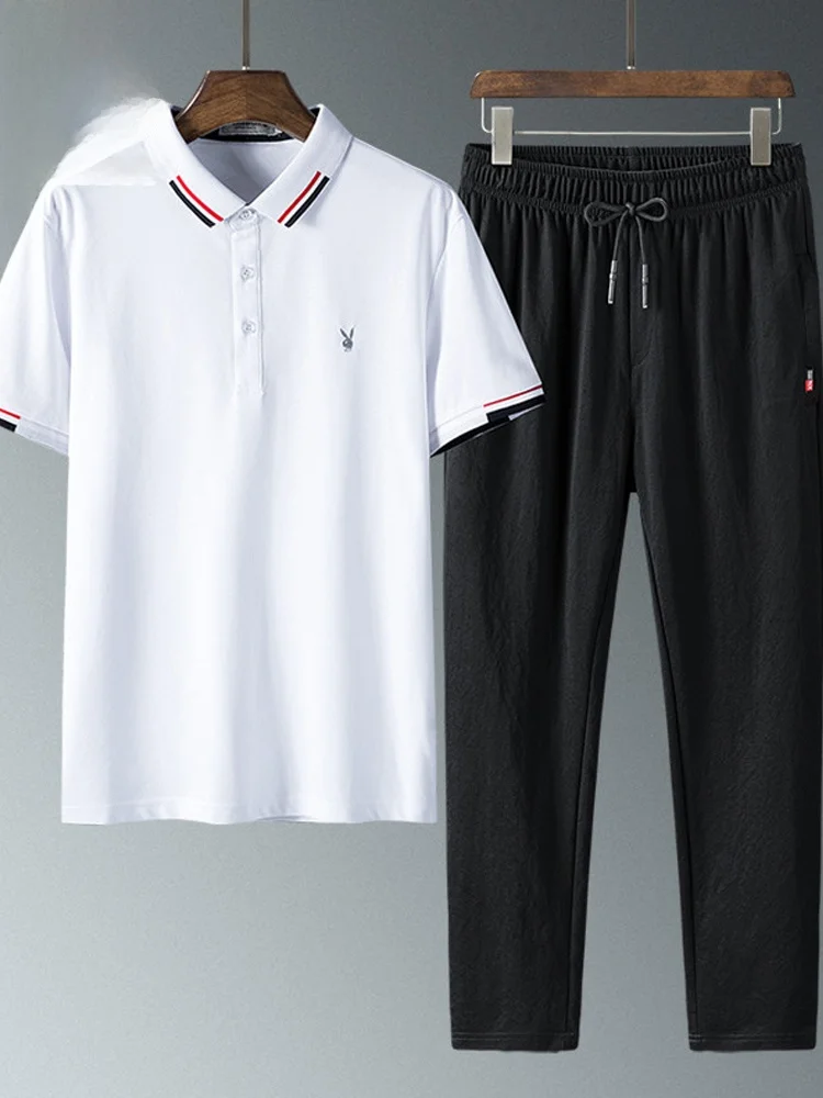 

Men's Sportswear Set Casual Summer Sle irt And Long Pants Faionable Youth Cotton Polyester Blend Clothing