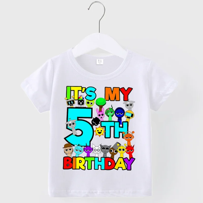

Sprunki T-Shirt Cute Cartoon Numbers Print Clothes Simple Tops Boys Girls Cotton Absorbent Breathable Birthday Clothes Kids Gift