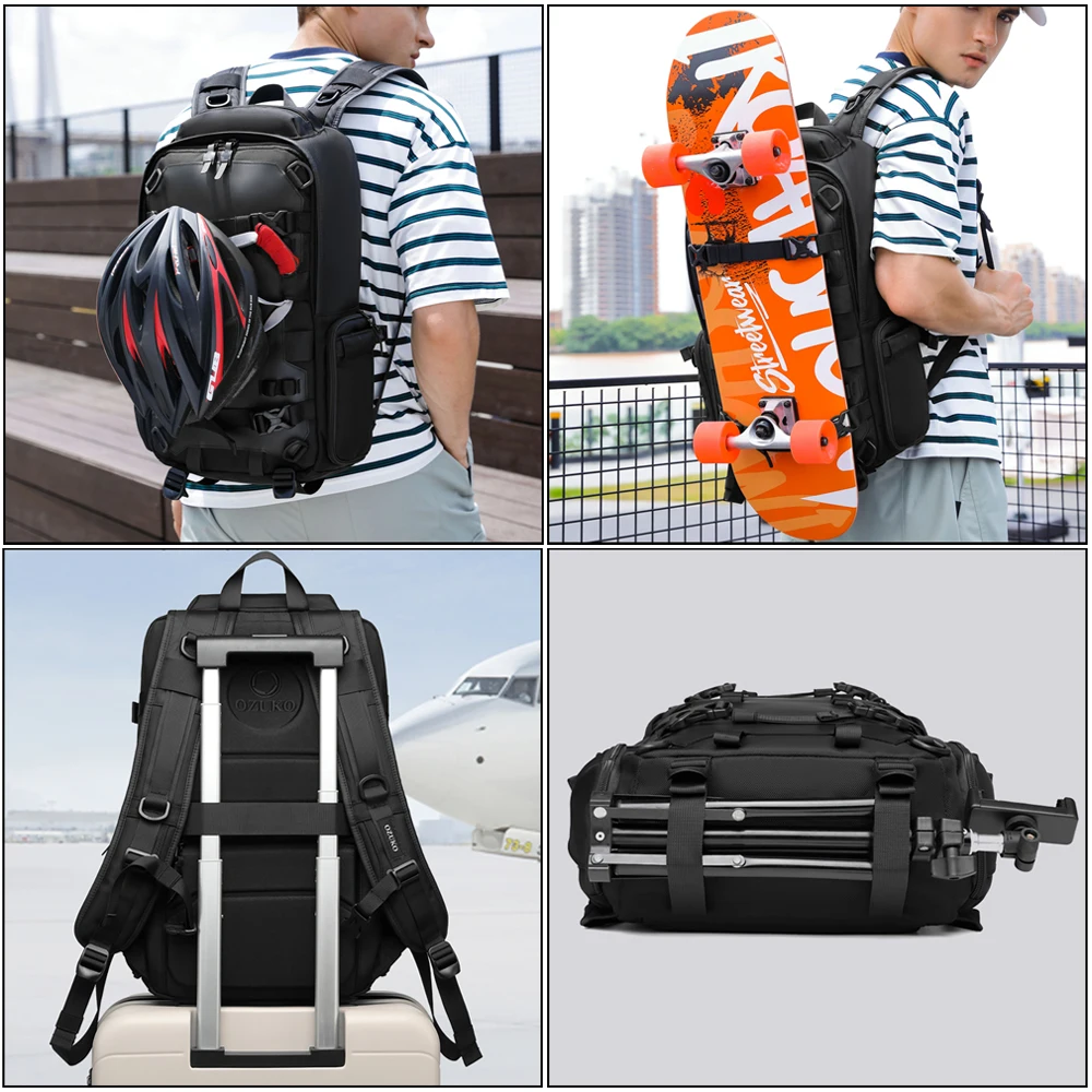 Cycling Helmet Backpack Men Multifunction Bicycle Knapsack Waterproof Large Capacity Travel Outdoor Sports Skateboard Rucksack