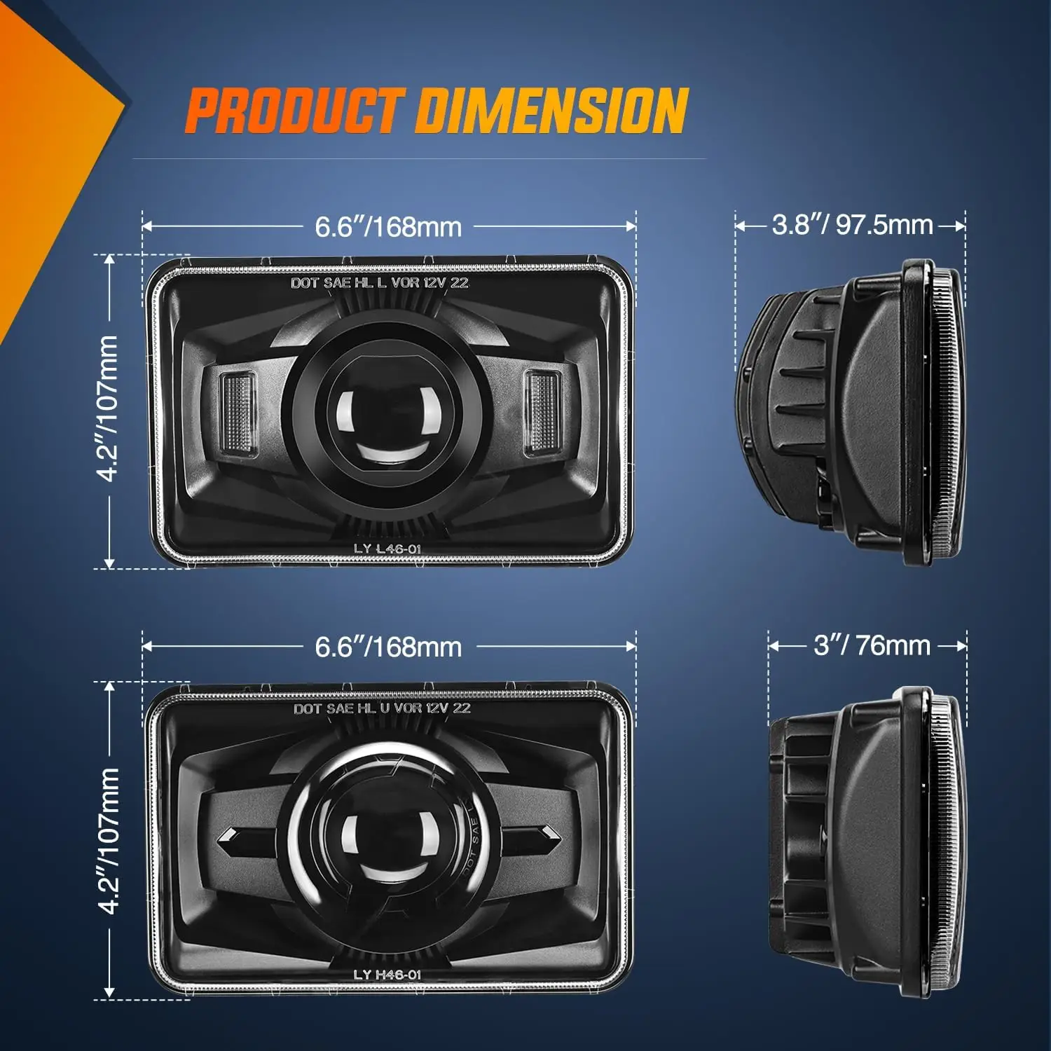 Nilight 4x6 Inch LED Headlights 60W DOT Approved Hi Lo Sealed Beam Rectangular Headlight Replacement H4651 H4652 H4656 H4666 H6545 Compatible with Kenworth Peterbil Ford Freightliner(Black, 4PCS)