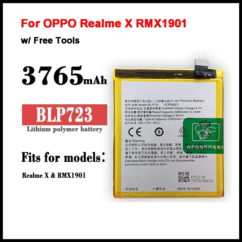 100% New 3765mAh BLP723 Replacement Battery For OPPO Realme X RMX1901 Mobile Phone Battery