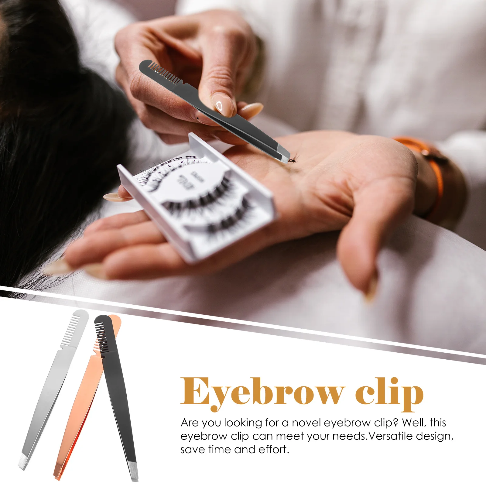 3-teiliges Augenbrauen-Klemmen-Kamm-Set aus Edelstahl, 2-in-1, multifunktionales Make-up-Werkzeug zum Formen von Brauen, der Wimpern auftragen, doppeltes Augenlid