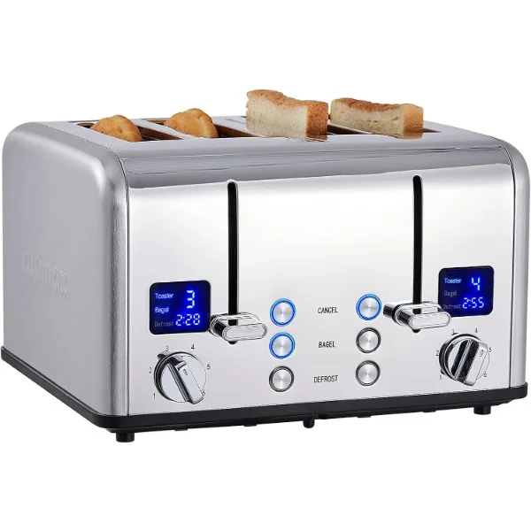 

CUSIMAX 4 Slice Toaster, Ultra-Clear LED Display & Extra Wide Slots, Dual Control Panels of 6 Shade Settings, Cancel/Bagel