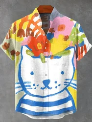 Floral Cat Fashion HD Stereoscopic 2024 Shirt Men's Print Versatile High end Hawaiian Shirt Daily Street Party Size Up Comfortab