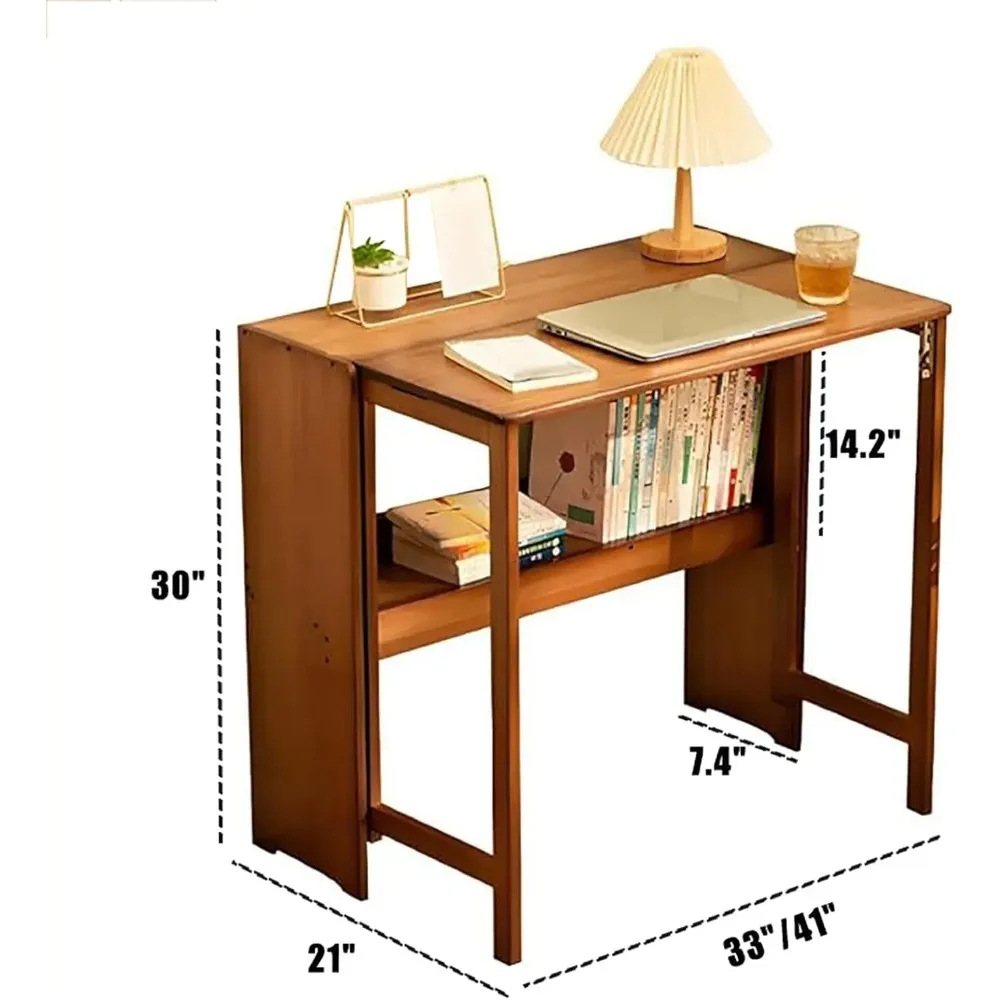 Comfort corner Collapsible Desk for Small Spaces,Bamboo Folding Writng Working Computer Desk,Expandable Design with Shelves