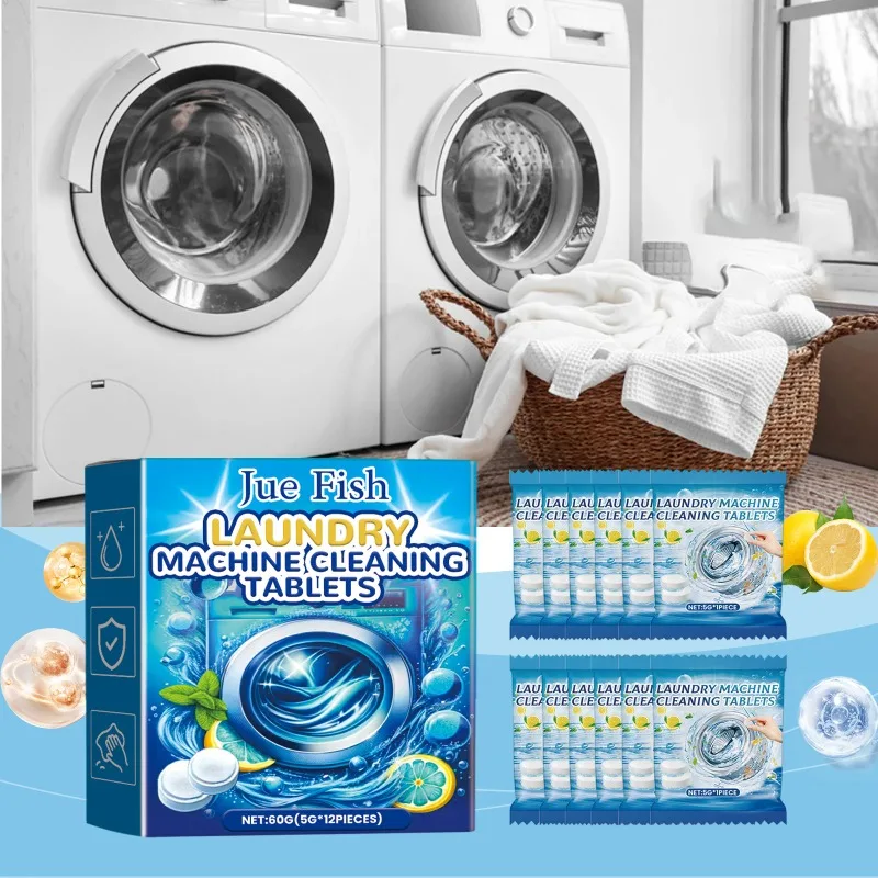 Jue-Fish Household Washing Machine Tub Effervescent Cleaning Tablets Deep Dissolve Stubborn Grime Powerful Stain Remover Solid