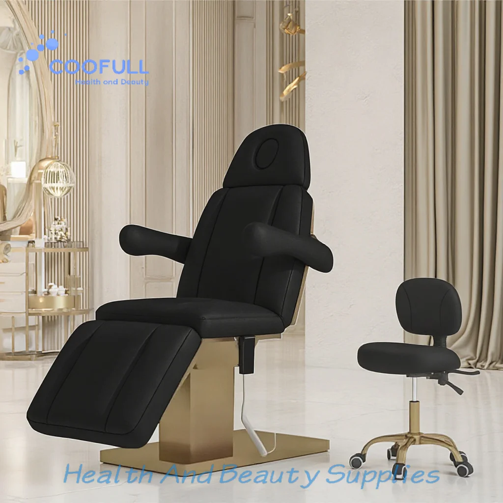 Coofull Electric Bed Beauty Salon Furniture Height Adjustable Beds Gold Base Cosmetic Spa Massage Table Facial  Eyelash Bed
