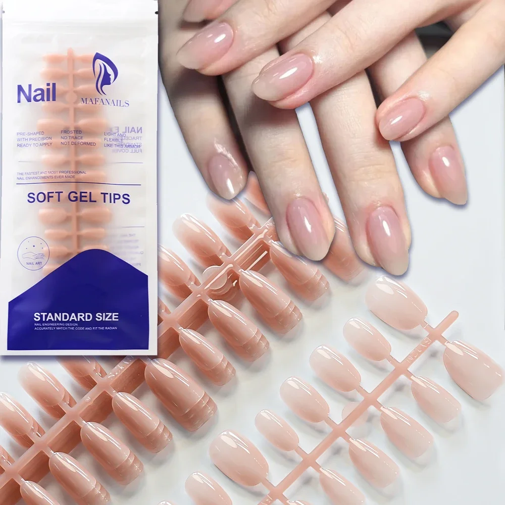 

150/120pcs Natural Nude Short Ellipse Press On Nails Glossy White Gradient/French Fake Nails For Women Summer Nails Extension ^&