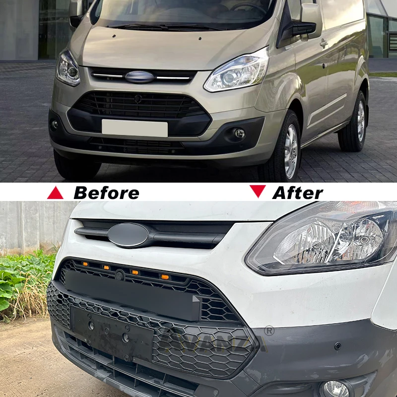 Front Grill With Led Lights Bumper Grille Auto Parts Accessories Decoration Fits For 2012-2018 Ford Transit Custom