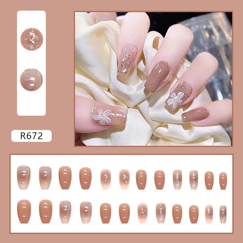 24 Uds Halo flor francesa uñas postizas usable impermeable prensa en Nail Art cobertura completa falso creativo DIY accesorio de uñas