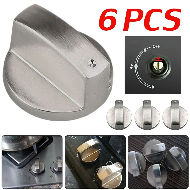 6pc Universal Stove Control Knobs,Metal Range Burner Switch Button for Kitchen Cooktop,Alloy Gas-Stove Knob Cooker Accessories