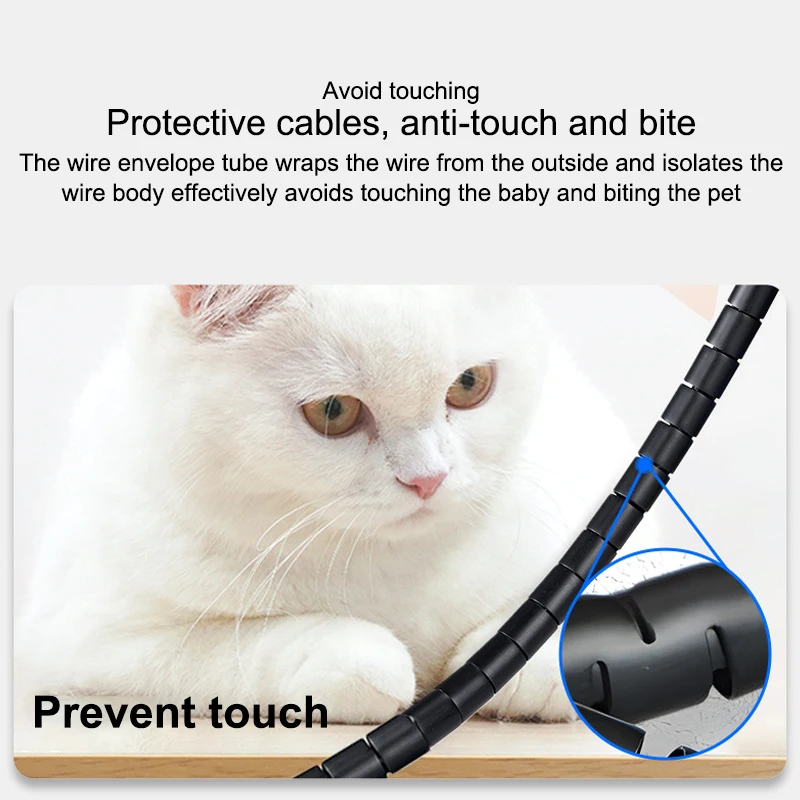 

2m Flexible Spiral Cable Organizer Wire Protector 16/10mm Computer Cord Management Clip Protective Tube