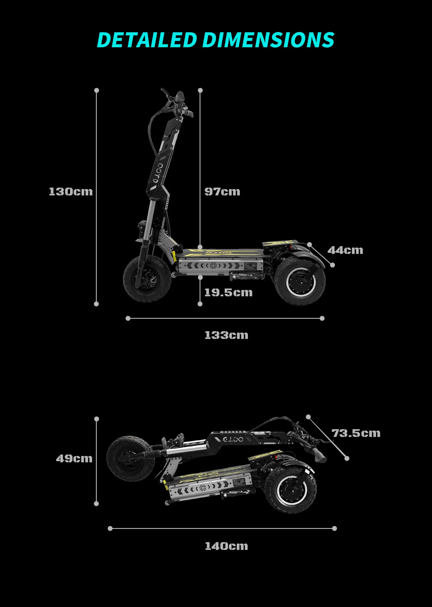 OOTD T30 3-Rad Klappbarer Elektroroller, 3200W Doppelmotor, 60V 31,2Ah Batterie, Höchstgeschwindigkeit 65 km/h, 90-100 km Reichweite, 13 Zoll Offroad-Reifen, Dreifache Hydraulische Scheibenbremse, NFC & Passwort-Entsperrung, Vollfederung, 200 kg Tragfähigkeit, Offroad-E-Scooter für Erwachsene – Detail 11