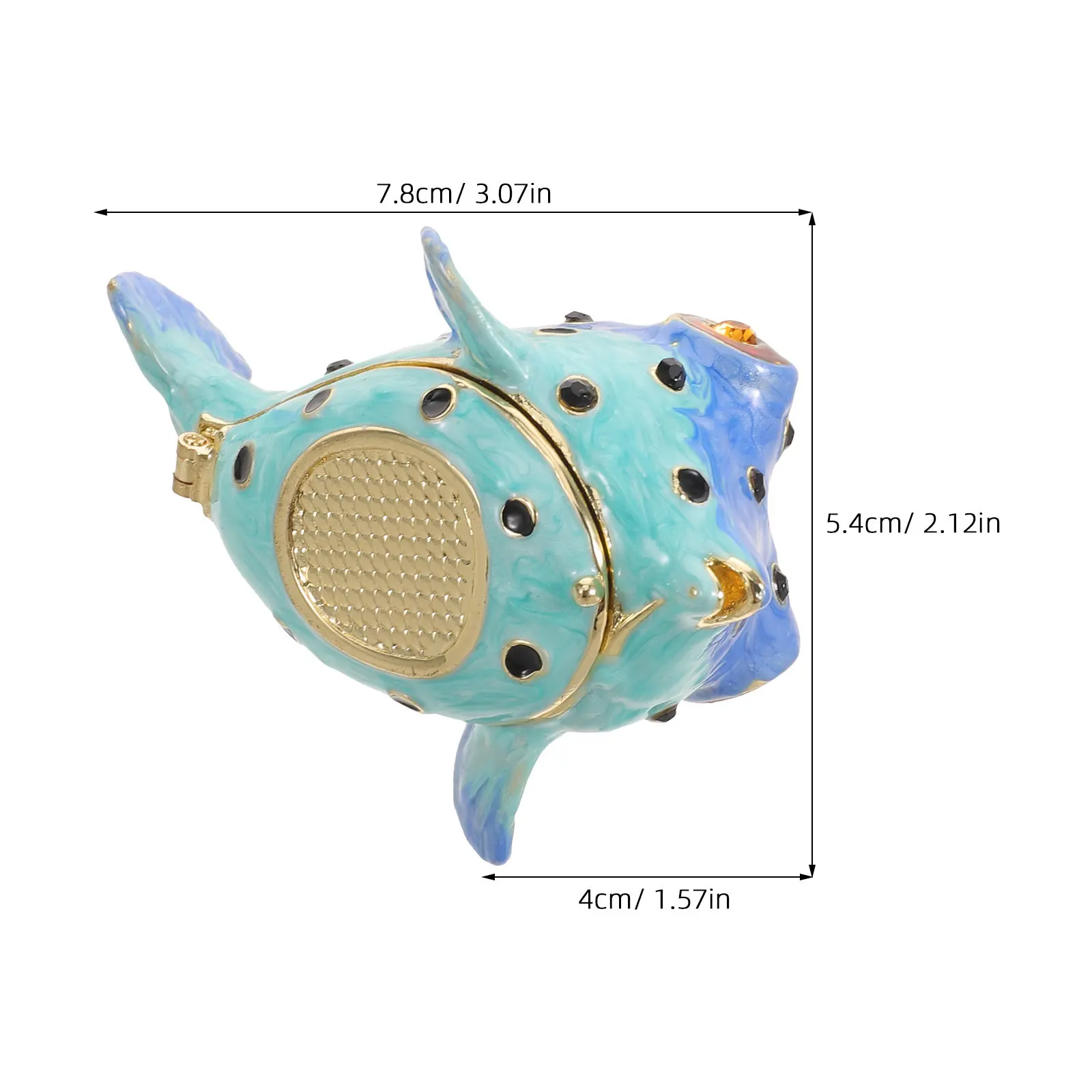 Metal Puffer Fish Trinket Box Ocean Themed Jewelry Storage Box Hinged Lid Compact Jewelry Holder for Women Vanity Organizing