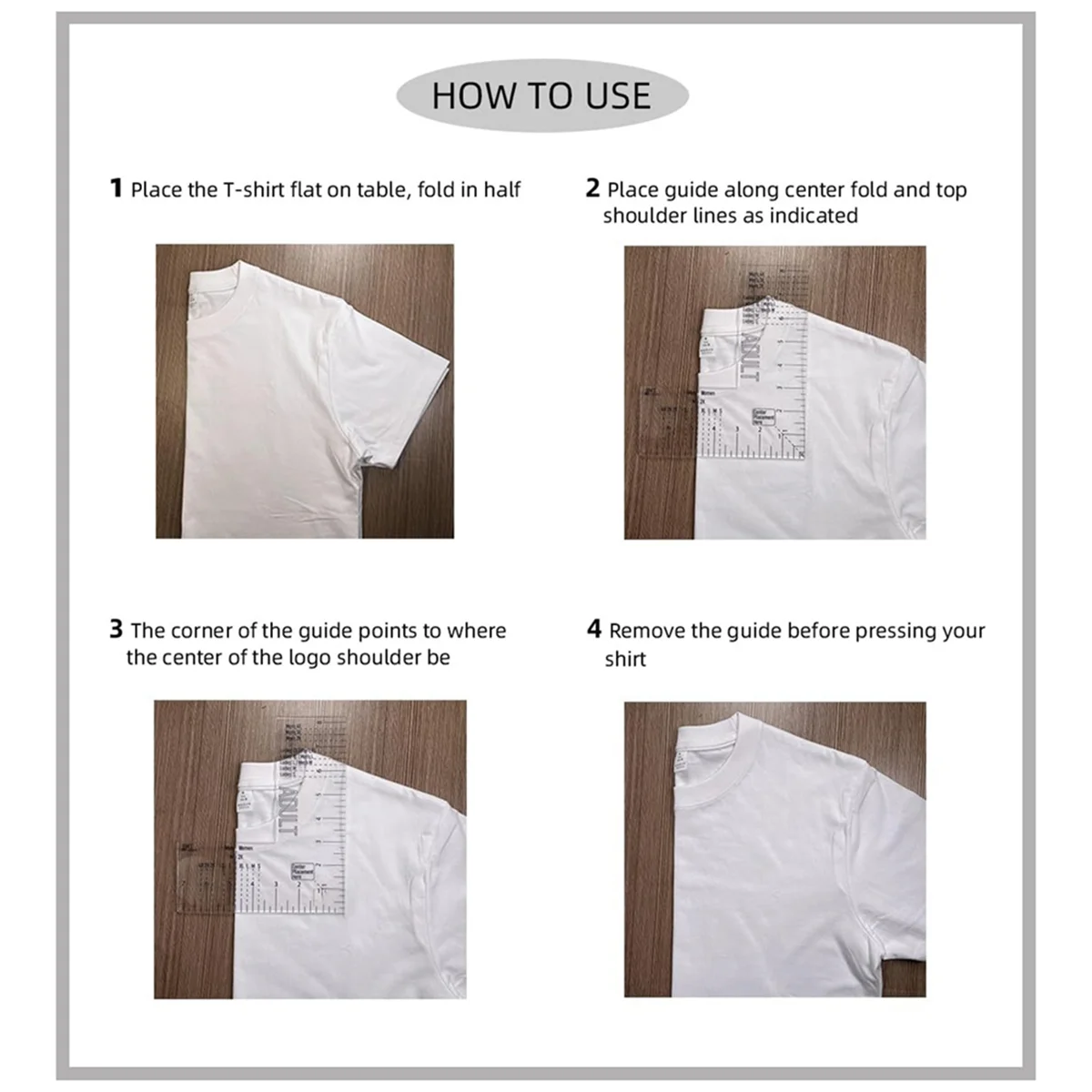 Left Chest Logo Placement Tool for Heat Press, Acrylic T Shirt Ruler for Adult Size