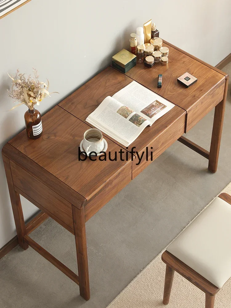 

D96 North American black walnut dresser Nordic solid wood bedroom flip-top mirror dressing table