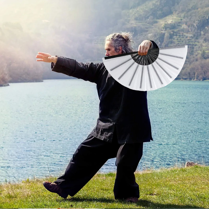 

1Pc 13 Inch Foldable Blank Fan Sublimation Printable Polyester Clacking Hand Fan with Plastic Ribs for Craft Kongfu Folding Fan