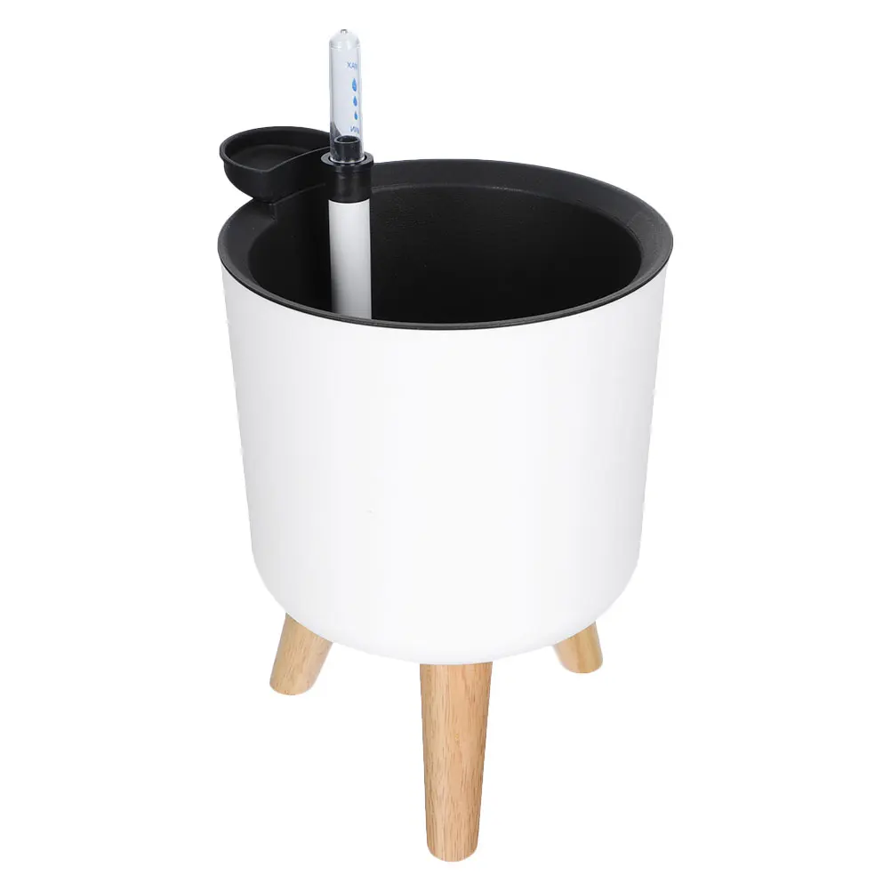 

Self Watering Planter Automatic Flower Pots White PP Stand Small Size Circular Shape Sturdy Leg Modern Planters