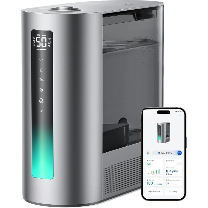 Humidificadores de 6L para dormitorio, niebla fría y cálida inteligente para habitaciones grandes, tiempo de ejecución silencioso de 60 horas para bebés, plantas, sensor de humedad