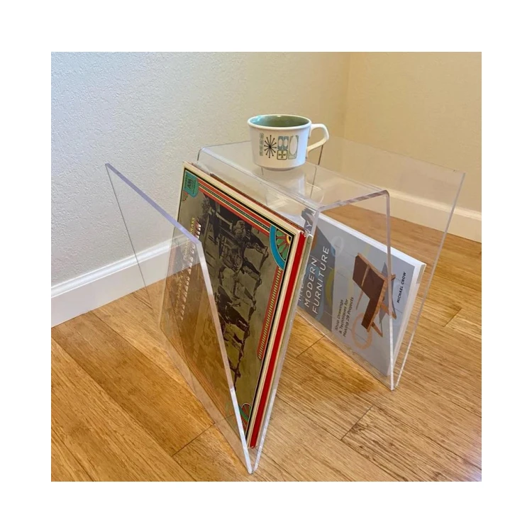 Vintage Mid Century Modern Clear Bent  Magazine Rack Acrylic Magazine Rack Vinyl Record  Acrylic Desk Transparent Computer Table