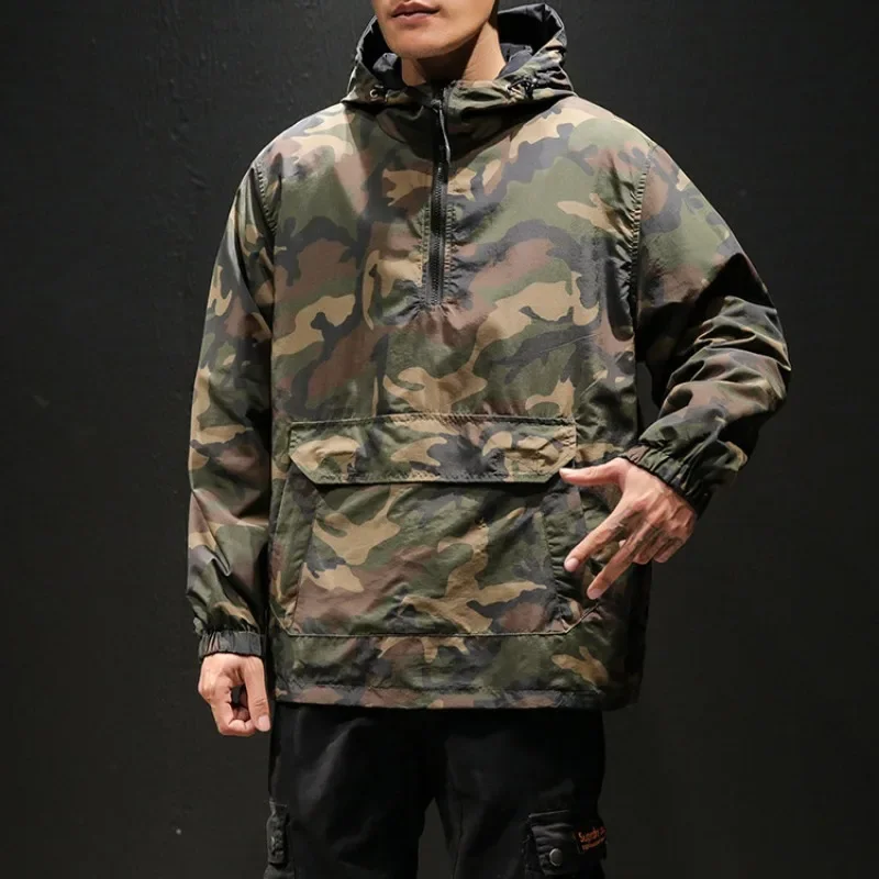 

Spring New Japanese Camouflage Hooded Jacket for Men's 5XL Double-sided Wearable Pullover Coats Loose Casual Hoodies Jackets