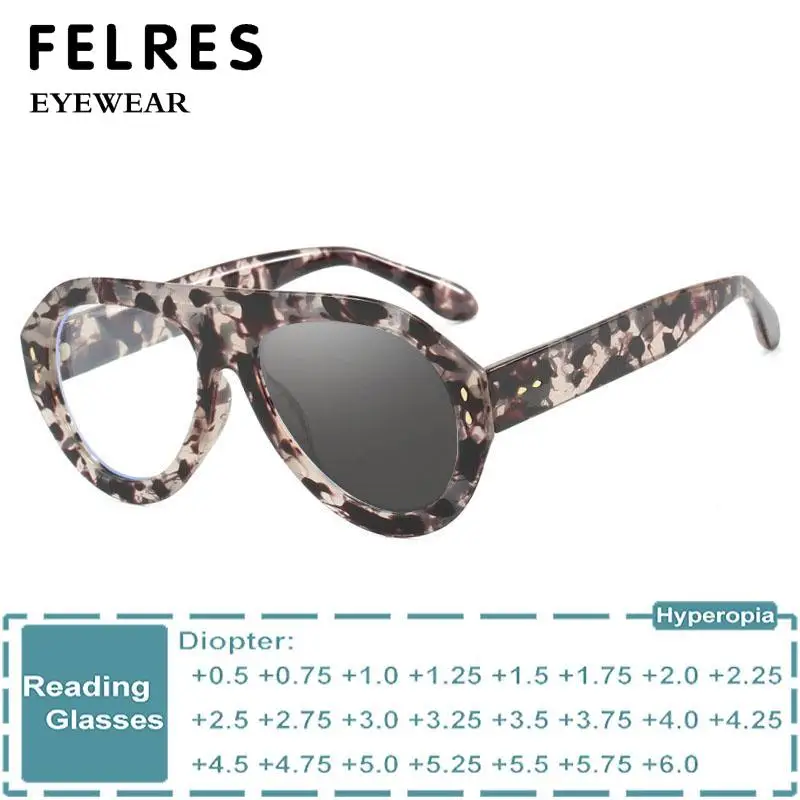 

Clear Photochromic Pilot Reading Glasses Men Women Leopard Large Frame Prescription Presbyopic Reader Color Changing Eyeglasses